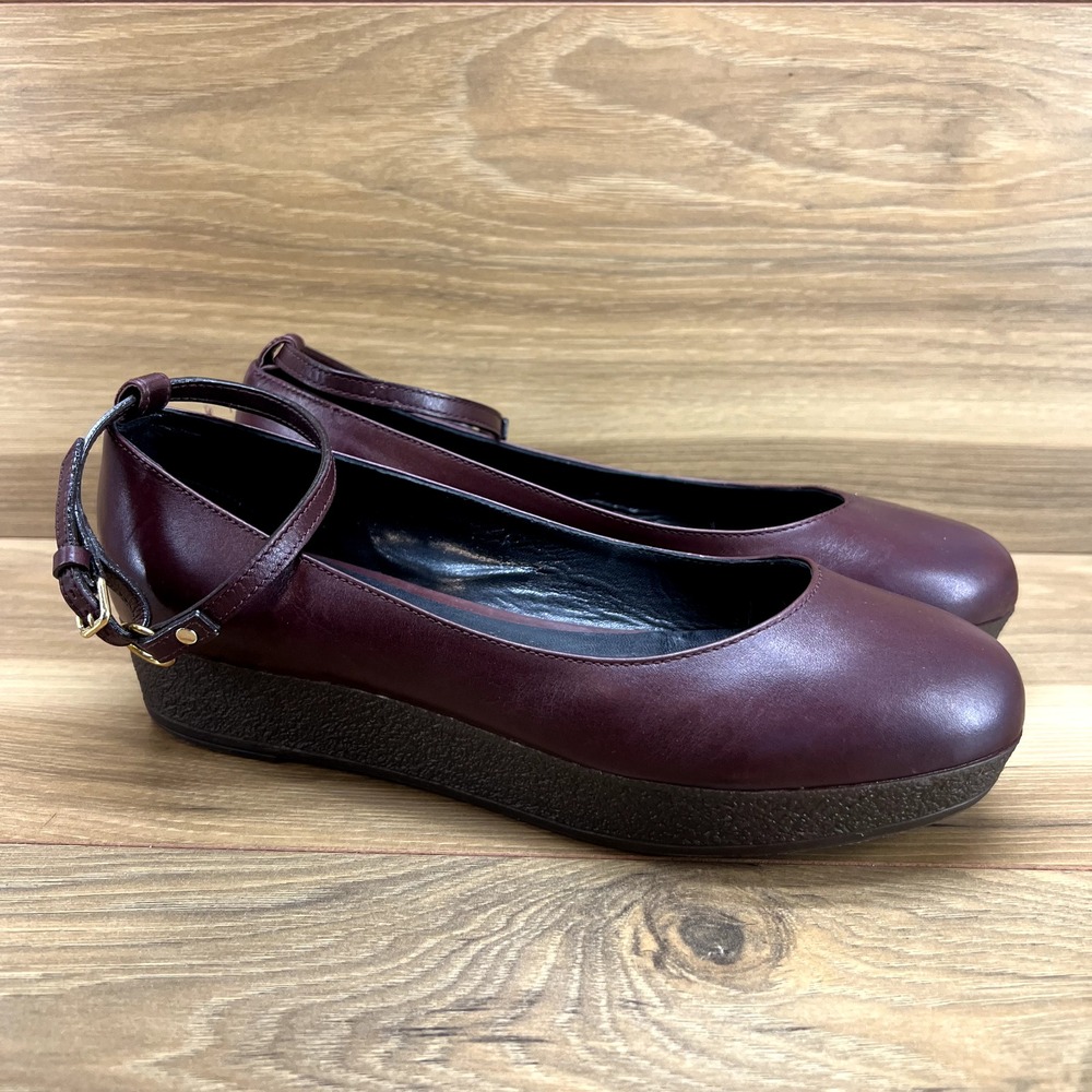 Jil Sander Womens Platform Flats 8 8.5 EU 38.5 Burgundy Leather Ankle Strap - Picture 3 of 9